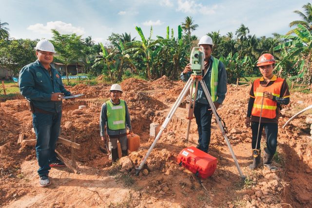 งานสำรวจเพื่อการก่อสร้างและงานวางตำแหน่งการก่อสร้าง บริษัท เคเจ เซอร์เวย์ แอนด์ คอนซัลแตนท์ จำกัด